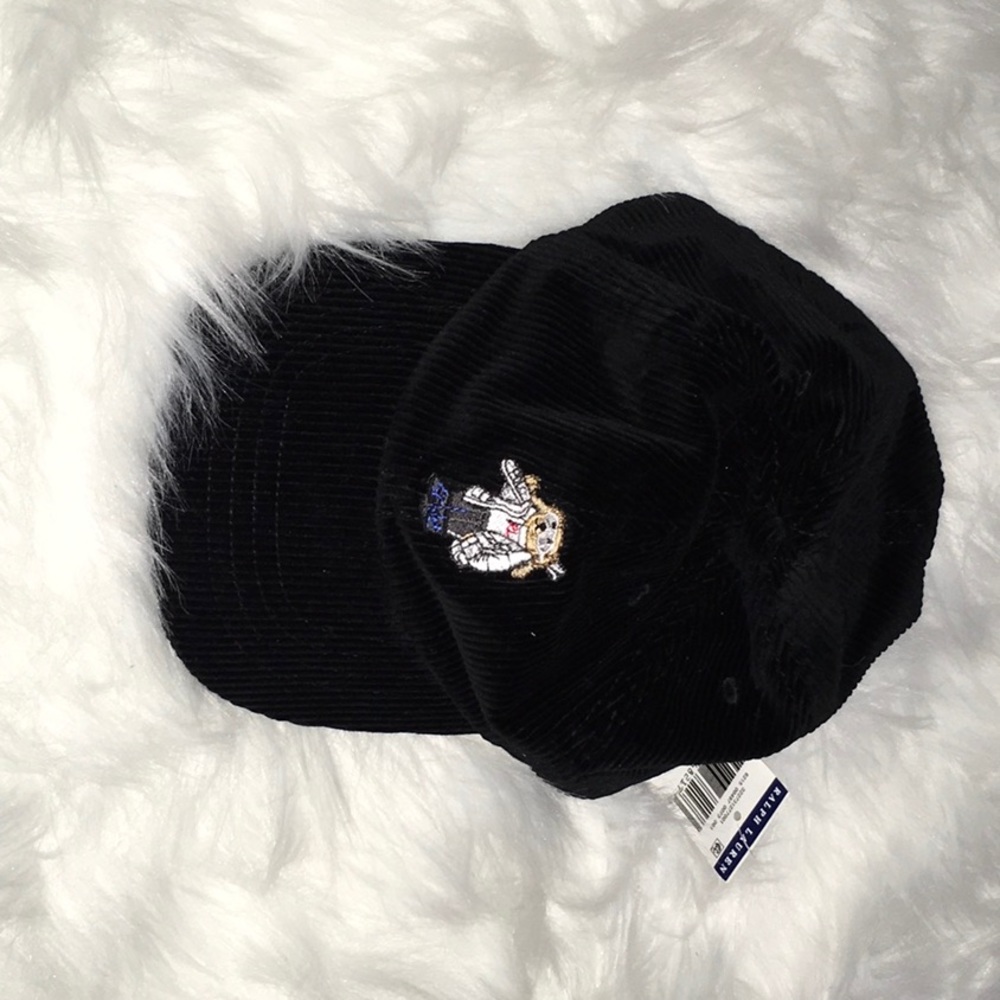 Boys BNWT BLACK R.L. POLO SKI BEAR CORDUROY CAP